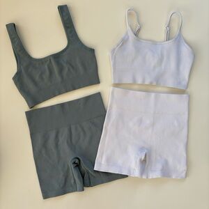 Women's Work out Sets Sage Green White LOT OF TWO sets Stretchy Size XS